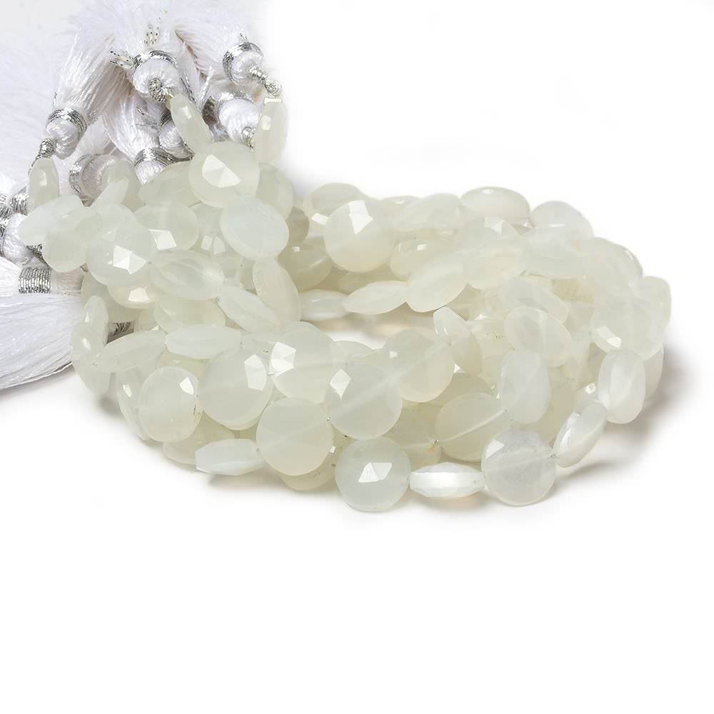 9mm White Moonstone faceted coin beads 8 inch 23 pieces