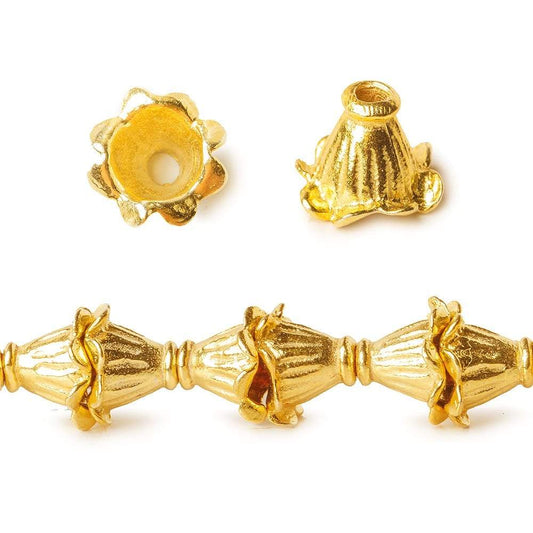 9x10mm 22kt Gold Plated Copper Bead Cap Flower With Rolled Edge 8 inch 24 pieces