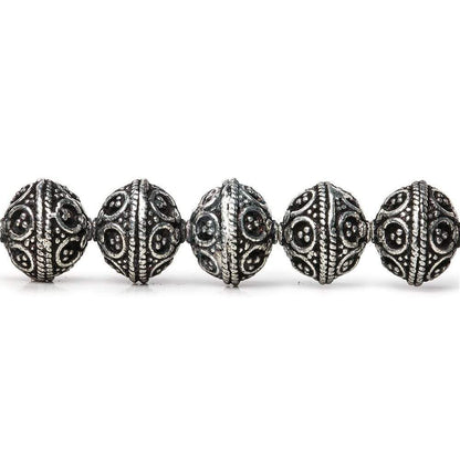 9x10mm Antiqued Sterling Silver Plated Copper Moroccan Round 8 inch 22 pcs