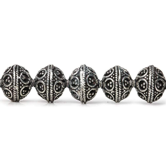 9x10mm Antiqued Sterling Silver Plated Copper Moroccan Round 8 inch 22 pcs