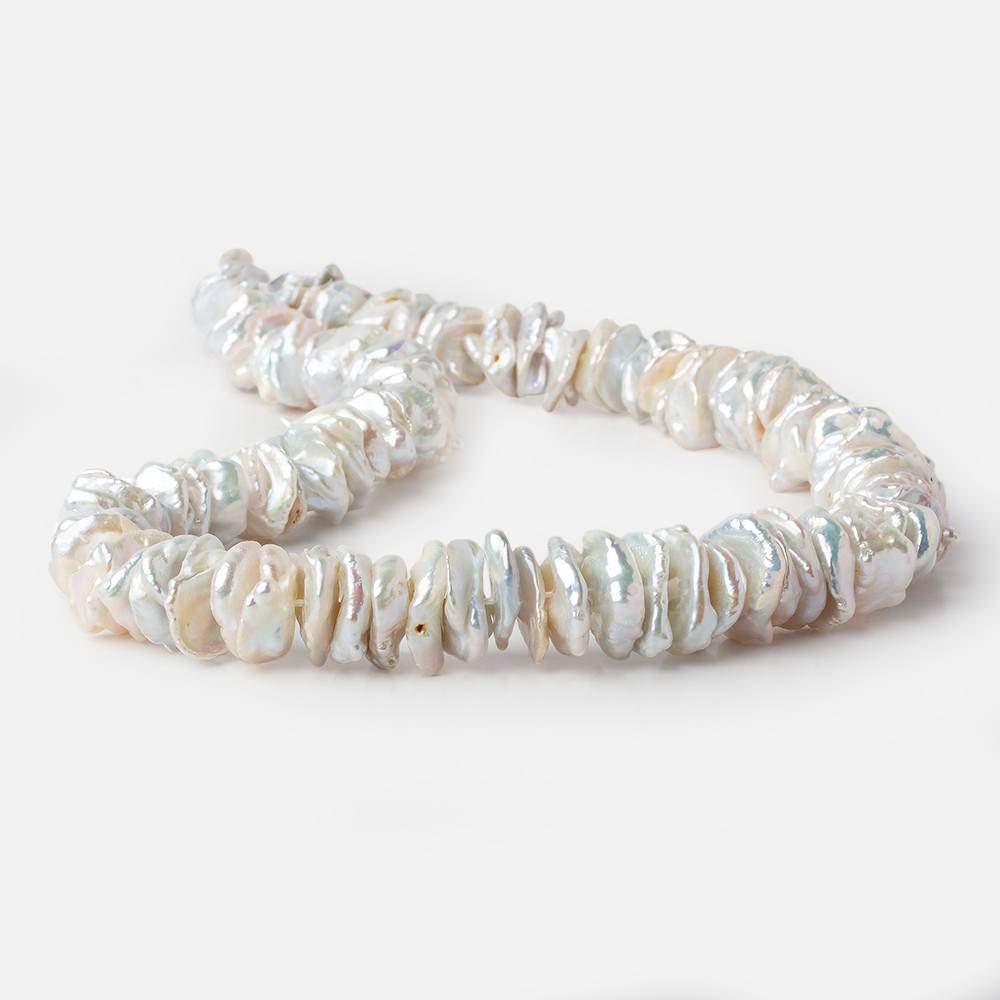 9x11-12x16mm Silvery White Center Drilled Keshi Freshwater Pearls 16 inch 84 pieces AAA