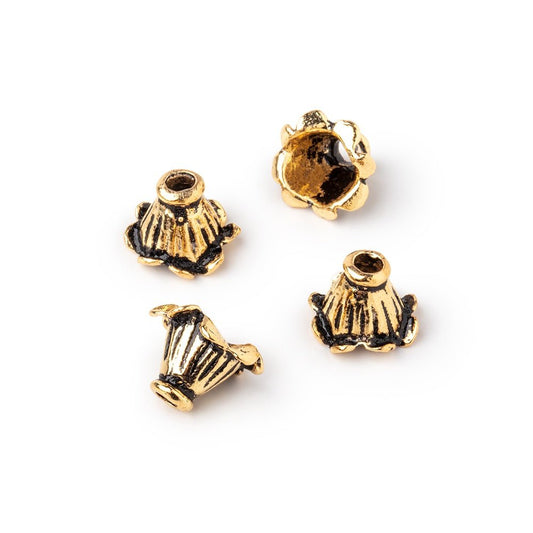 9x11mm Antiqued 22kt Plated Copper Fluted Leaf Cone Set of 4 Beads