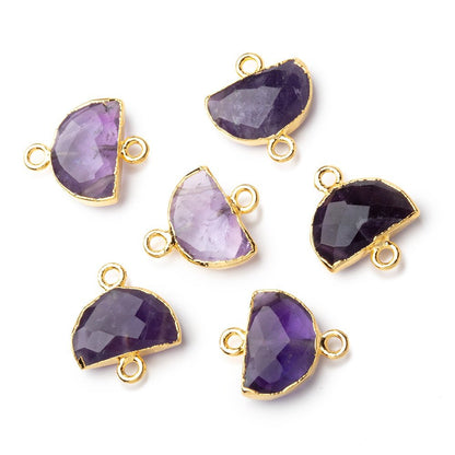 9x14mm Gold Leafed Amethyst Faceted Half Moon Focal Connector 1 piece