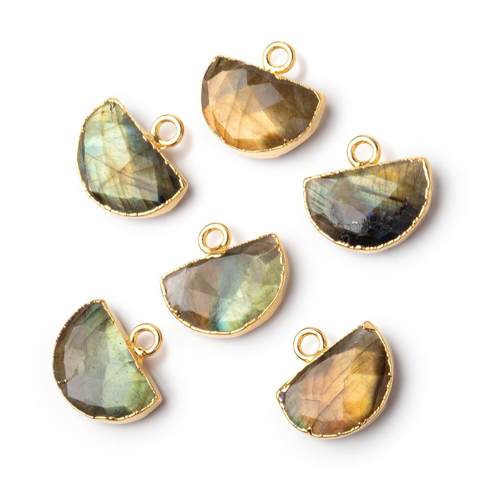 9x14mm Gold Leafed Labradorite Faceted Half Moon Focal 1 Pendant