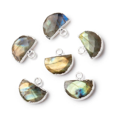 9x14mm Silver Leafed Labradorite Faceted Half Moon Focal 1 Pendant