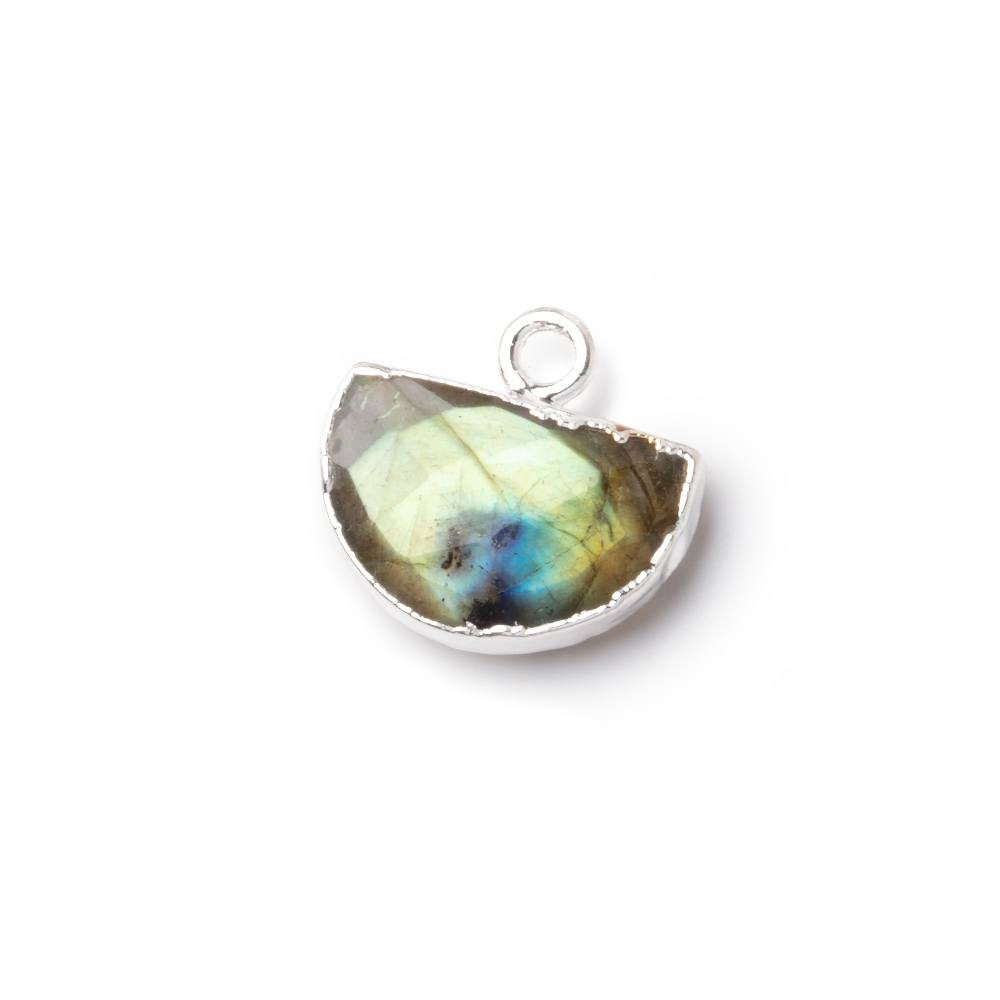 9x14mm Silver Leafed Labradorite Faceted Half Moon Focal 1 Pendant