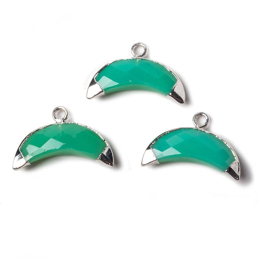 9x20mm Silver Leafed Mint Green Onyx Cresent Moon Pendant 1 focal bead