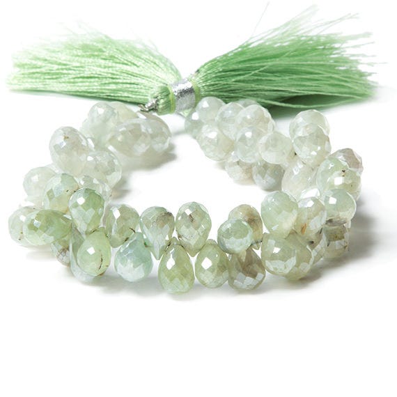 9x5-11x6mm Mystic Prehnite tear drop briolette beads 7.5 inch 67 pieces