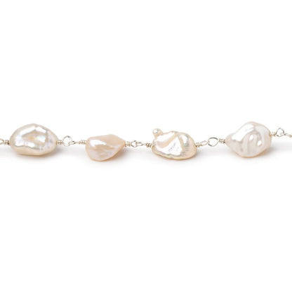 9x5-12x6mm Peach Keshi Pearls on .925 Silver Chain