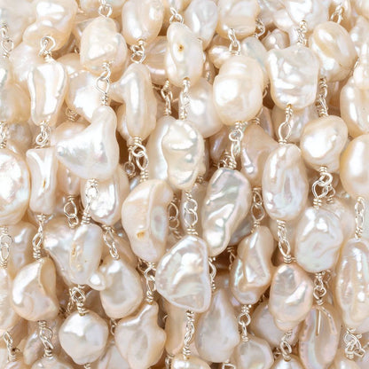 9x5-12x6mm Peach Keshi Pearls on .925 Silver Chain