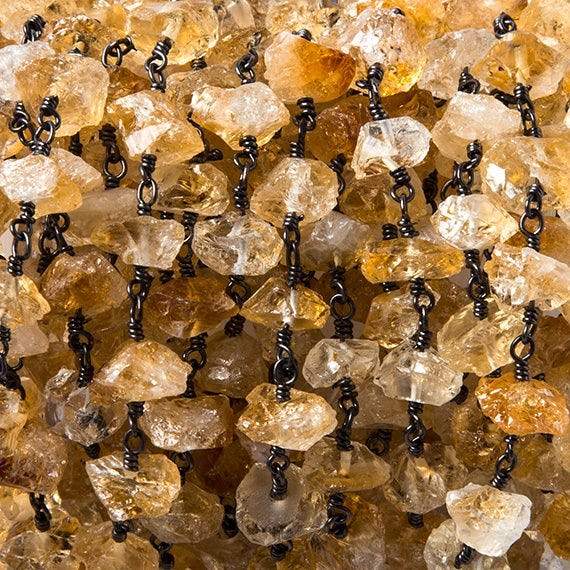 9x5mm Citrine hammer faceted disc Black Gold plated Chain by the foot 28 pcs