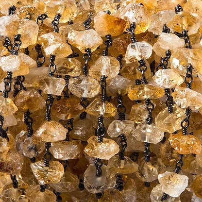 9x5mm Citrine hammer faceted disc Black Gold plated Chain by the foot 28 pcs