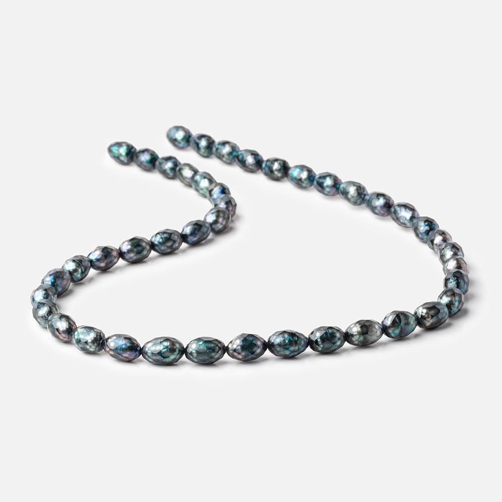 9x6-10x6.5mm Teal Blue Faceted Oval Freshwater Pearls 16 inch 44 pieces