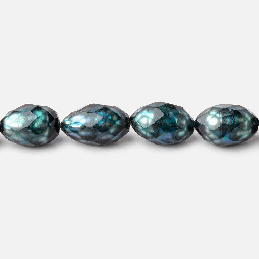 9x6-10x6.5mm Teal Blue Faceted Oval Freshwater Pearls 16 inch 44 pieces