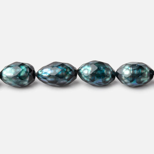 9x6-10x6.5mm Teal Blue Faceted Oval Freshwater Pearls 16 inch 44 pieces