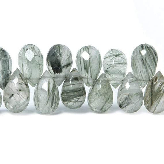 9x6-10x7mm Green Tourmalinated Quartz faceted Tear Drop beads 8 inch 58 pieces