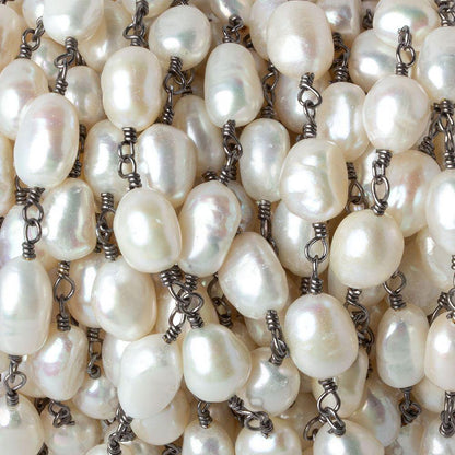 9x6-10x7mm Off White Baroque Pearl Black Gold plated Chain by the foot 18 pcs