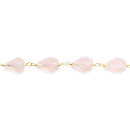 9x6-10x7mm Rose Quartz faceted tear drop Gold plated Chain by the foot 20pcs