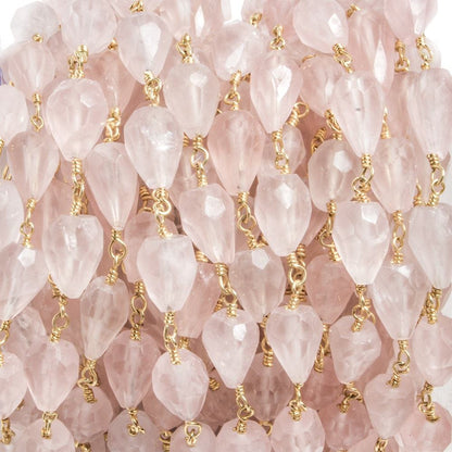 9x6-10x7mm Rose Quartz faceted tear drop Gold plated Chain by the foot 20pcs