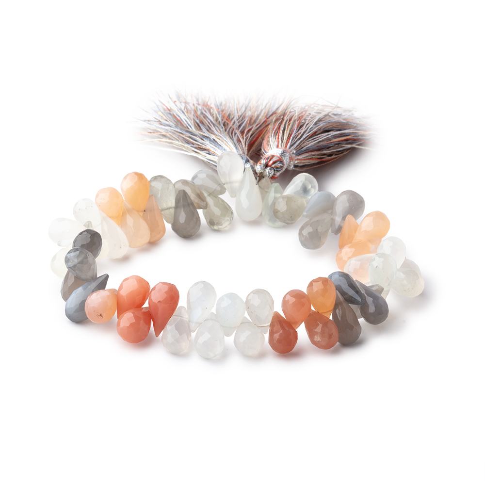 9x6-11x6mm Multi Color Moonstone Faceted Tear Drop Beads 8 inch 59 pieces