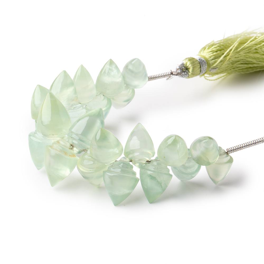 9x6-11x8mm Prehnite Carved Shell Beads 3 inch 22 pieces