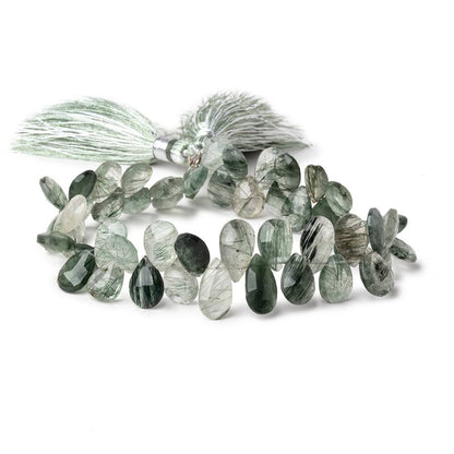 9x6-12x7mm Green Tourmalinated Quartz Faceted Pear Beads 7.5 inch 46 pieces