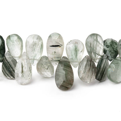 9x6-12x7mm Green Tourmalinated Quartz Faceted Pear Beads 7.5 inch 46 pieces