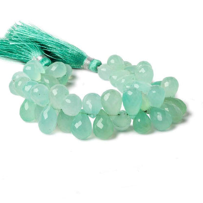 9x6-12x7mm Mint Green Chalcedony faceted tear drop beads 6.5 inch 51 pieces