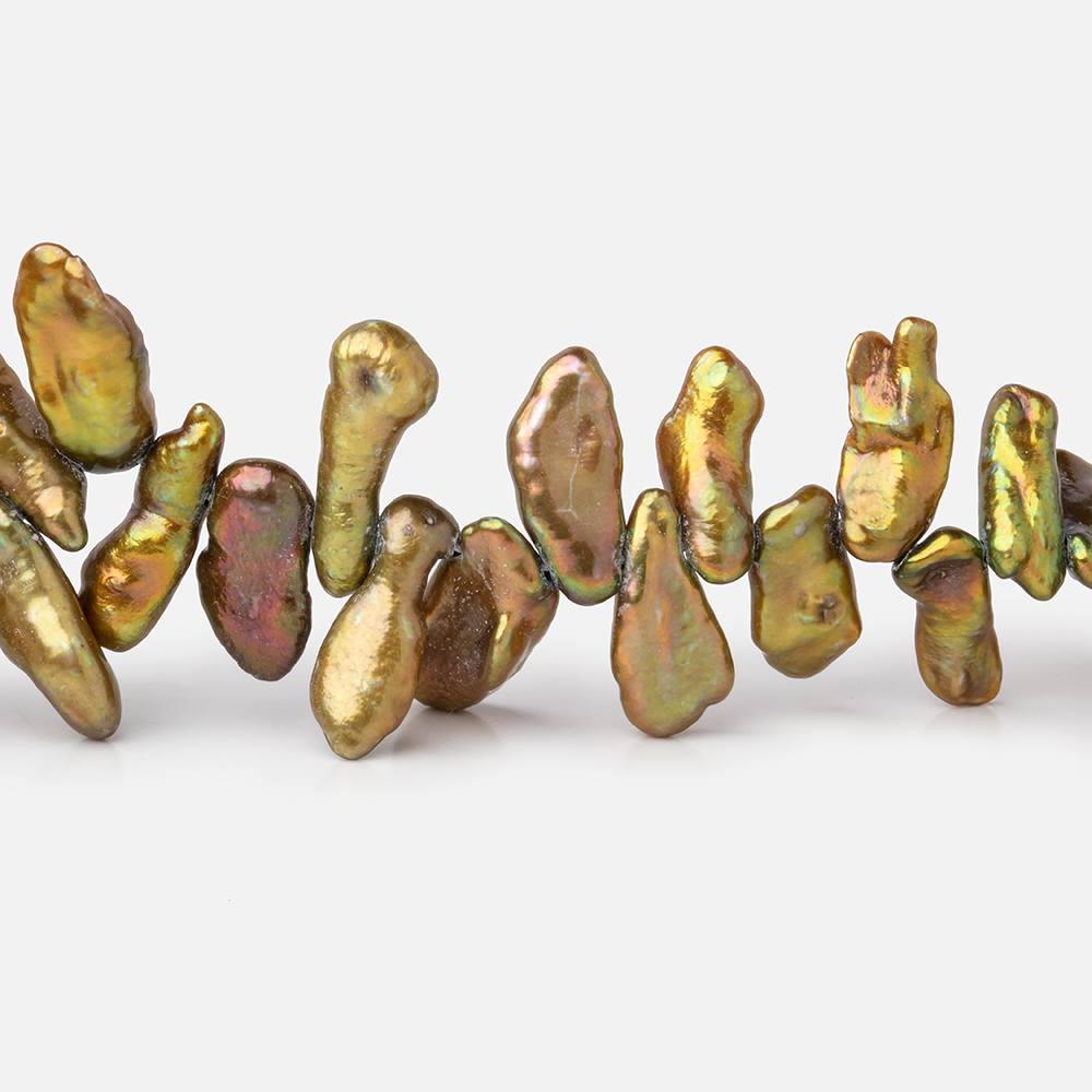 9x6-14x6mm Autumn Fern Green Top Drilled Keshi Pearls 15 inch 100 pieces