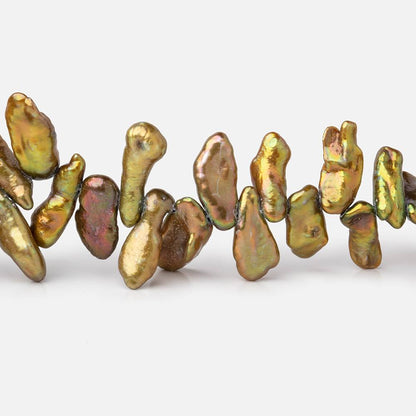 9x6-14x6mm Autumn Fern Green Top Drilled Keshi Pearls 15 inch 100 pieces