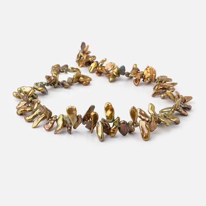 9x6-14x6mm Autumn Fern Green Top Drilled Keshi Pearls 15 inch 100 pieces