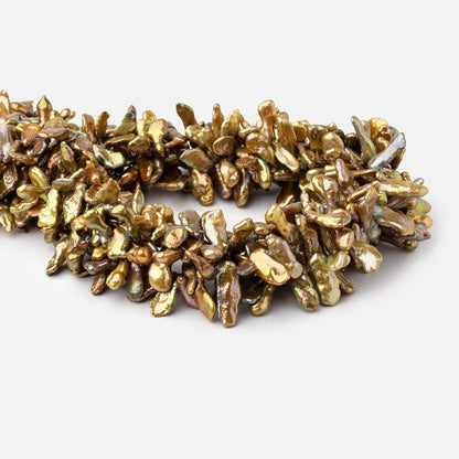 9x6-14x6mm Autumn Fern Green Top Drilled Keshi Pearls 15 inch 100 pieces