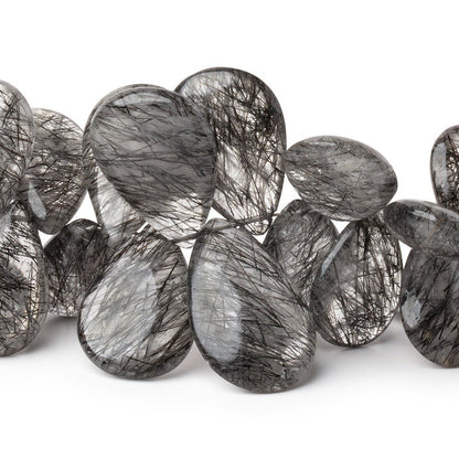 9x6-22x14mm Black Tourmalinated Quartz Plain Pears 12 inch 80 Beads