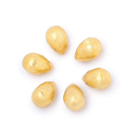 9x6mm 22kt Gold Plated Copper Brushed Tear Drop Set of 6 Beads