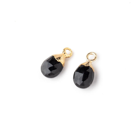 9x6mm Gold Leafed Black Onyx Faceted Pear Set of 2 Pendants