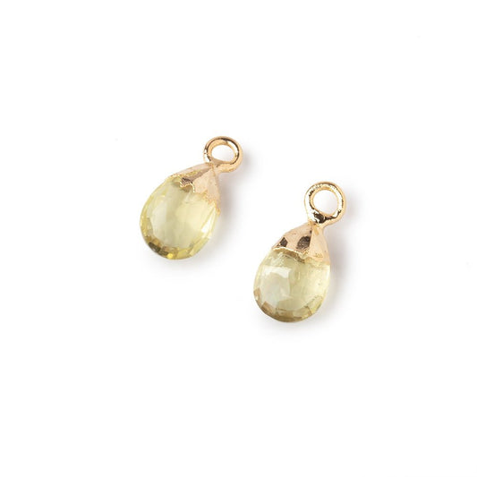 9x6mm Gold Leafed Lemon Quartz Faceted Pear Set of 2 Pendants