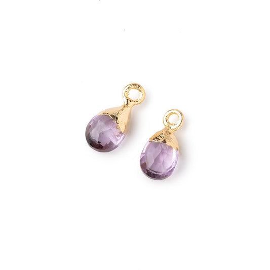 9x6mm Gold Leafed Pink Amethyst Faceted Pear Set of 2 Pendants