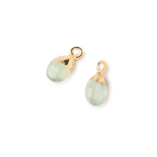 9x6mm Gold Leafed Prehnite Faceted Pear Set of 2 Pendants
