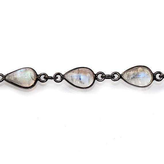 9x6mm Rainbow Moonstone Black Gold Bezel Chain by the foot