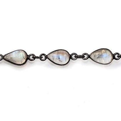9x6mm Rainbow Moonstone Black Gold Bezel Chain by the foot