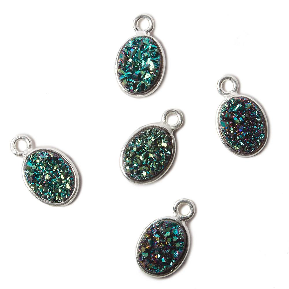 9x6mm Silver .925 Bezel Mystic Mermaid Green Drusy Oval Pendant Set of 4 Pieces