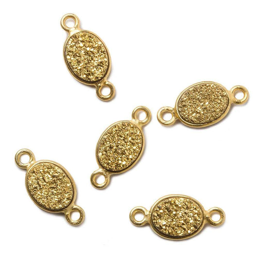 9x6mm Vermeil Bezel Metallic Gold Drusy Oval Connector Set of 4 Pieces