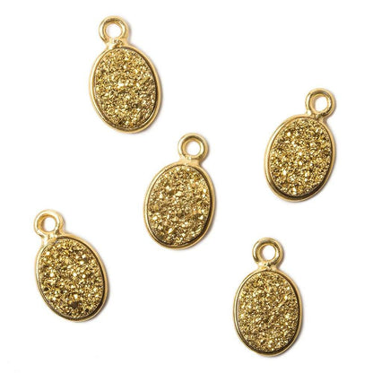 9x6mm Vermeil Bezel Metallic Gold Drusy Oval Pendant Set of 4 Pieces