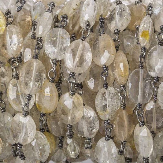 9x7-10x8mm Multi Topaz faceted oval Black Gold .925 Silver Chain by the foot 19 beads A