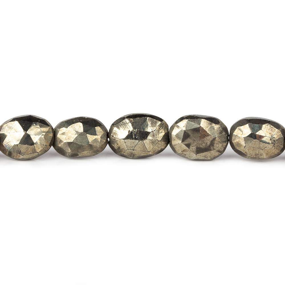 9x7-10x8mm Pyrite Straight Drilled Faceted Ovals 8 inch 21 beads