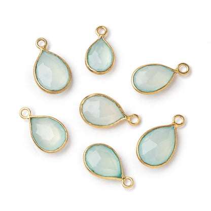 9x7-10x8mm Vermeil Bezel Sea Green Chalcedony Faceted Pear Pendant 1 piece