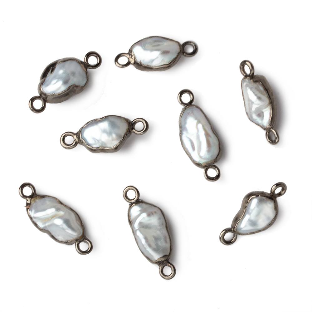 9x7-11x7mm Black Gold Leafed White Keshi Freshwater Pearl connector 1 piece