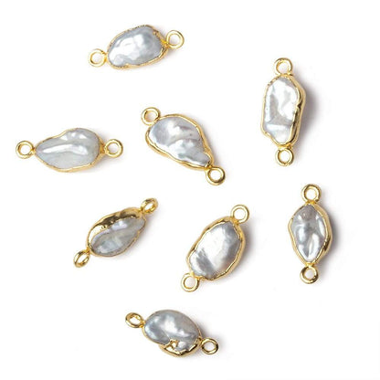 9x7-11x7mm Gold Leafed White Keshi Freshwater Pearl connector 1 piece