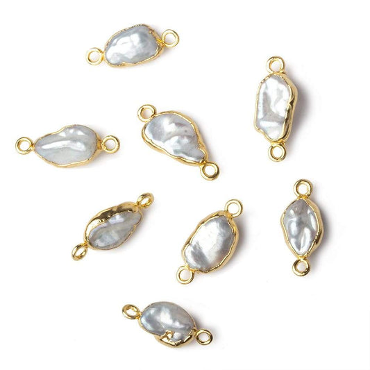 9x7-11x7mm Gold Leafed White Keshi Freshwater Pearl connector 1 piece