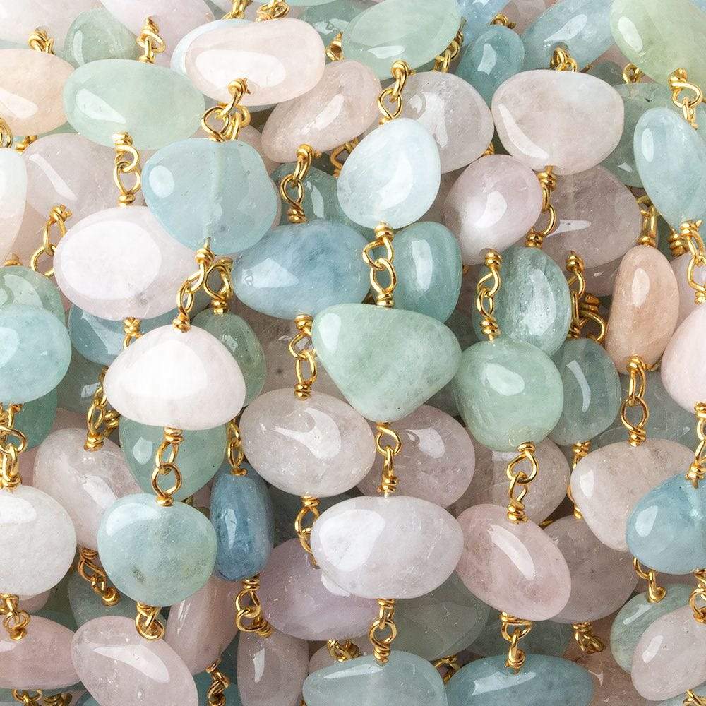 9x7-11x7mm Multi Beryl plain nugget Vermeil Chain by the foot 24 pcs